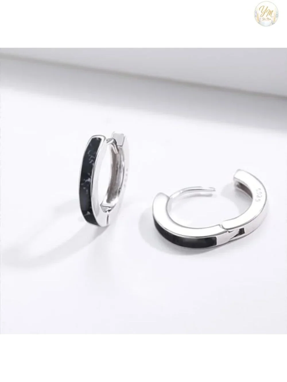 Sterling Silver Black Agate Opal Huggie Hoop Earrings for Women